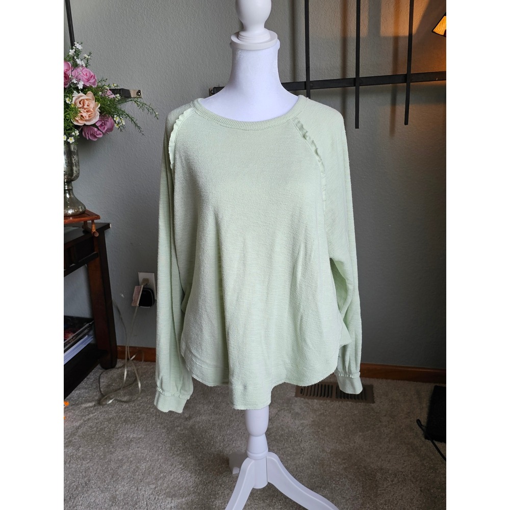 Pilcro by Anthropologie Ruffle Raglan Slub Knit Top Small Mint Green Pullover